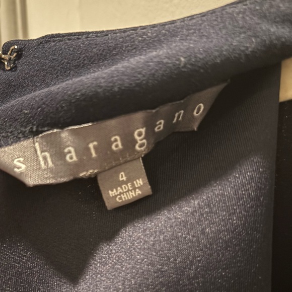 LIKE NEW Sharagano Deep Navy Blue Mock Neck Sleeveless Sheath Dress - Picture 4 of 12